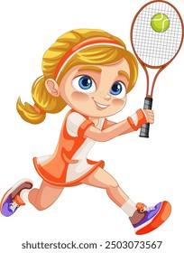 Girl in action with tennis racket