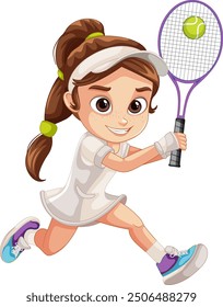 Girl in action with tennis racket