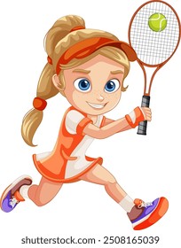 Girl in action with tennis racket