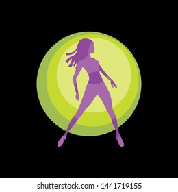 The girl is actively dancing zumba. Vector silhouette of a girl in flat style, isolated on a black background.