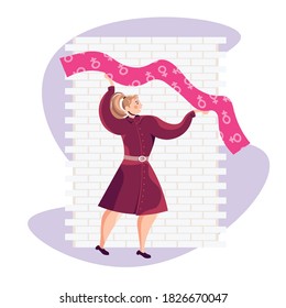 girl activist holding poster female empowerment movement women power concept full length vector illustration