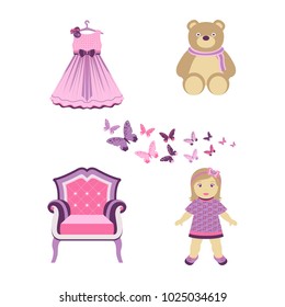Girl Activity and Leisure Lifestyle Isolated Set