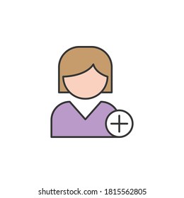 girl add friend outline icon. Elements of friendship line icon. Signs, symbols and vectors can be used for web, logo, mobile app, UI, UX on white background