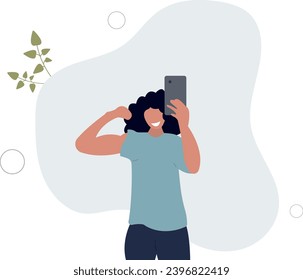 girl after training takes a selfie, healthy lifestyle and fitness conceptflat vector illustration.