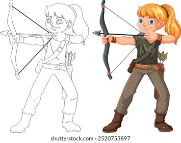 Girl aiming bow and arrow confidently