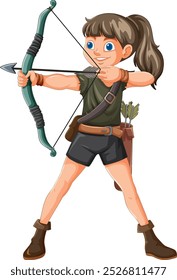 Girl aiming bow and arrow confidently