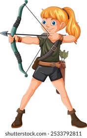 Girl aiming bow and arrow confidently