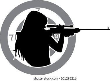 Girl Aims From A Rifle With Target Background Stencil