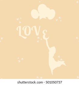 Girl with air balloons and letters LOVE. - stock vector