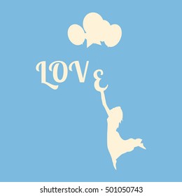 Girl with air balloons and letters LOVE. - stock vector