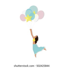 Girl with air balloons. - stock vector