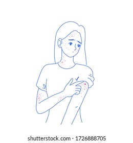 Girl is allergic character design of vector. Doodle illustration style.
