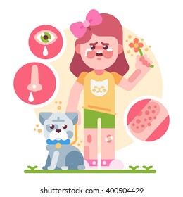 Girl With Allergies. Vector Flat Illustration.