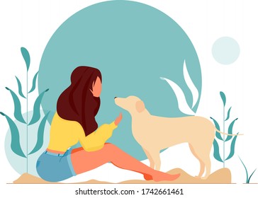 The girl is alone with nature and her faithful friend.