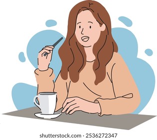 girl alone sitting enjoying coffee