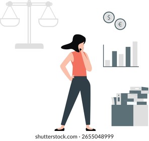 A girl analyzes the differences between the dollar and euro currencies, contemplating their values, exchange rates, and implications for financial decisions.