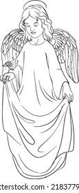 Girl angel with wings adults coloring book hand vector