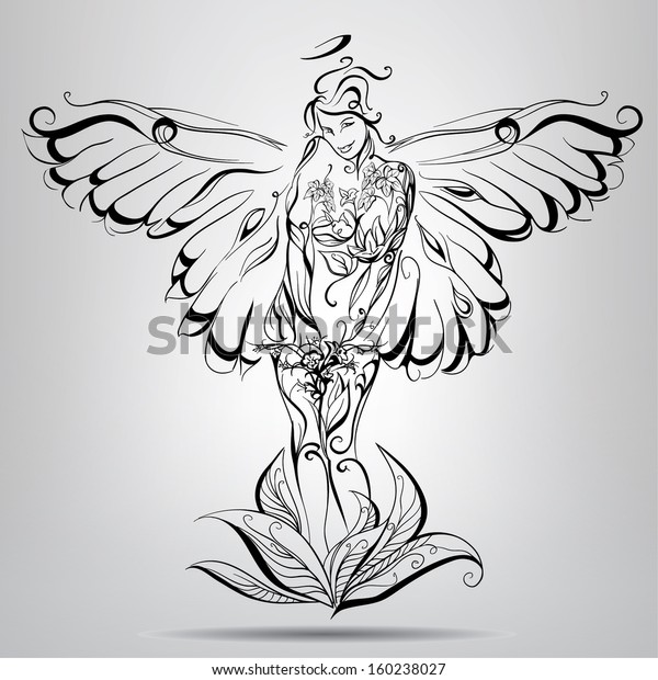 蝶の羽を持つ女の子の天使 ベクターイラスト のベクター画像素材 ロイヤリティフリー