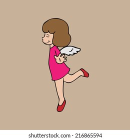 Girl with angel wings flying