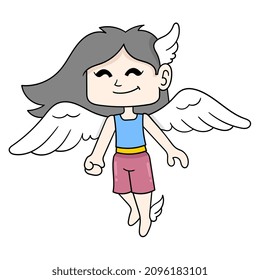 girl with angel wings, vector illustration art. doodle icon image kawaii.