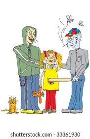 girl and angry boys