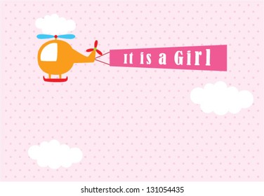 it is a girl announcement card with helicopter graphic