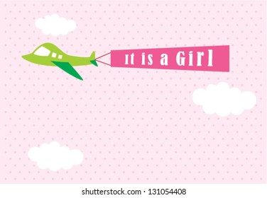 it is a girl announcement tag with airplane graphic