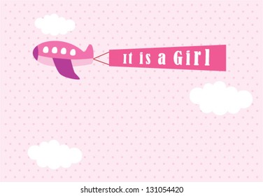 it is a girl announcement tag with airplane graphic