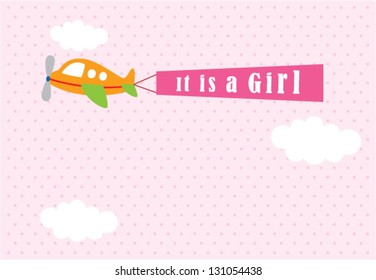it is a girl announcement tag with airplane graphic