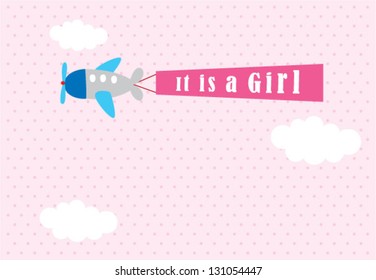 it is a girl announcement tag with airplane graphic