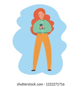 GIRL ANSWER MESSAGE Vector Illustration Set girl with red hair dials a phone number