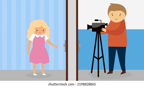 Girl in the apartment at the door knocked by the operator