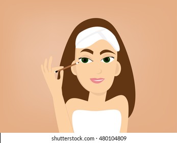 girl applying eyeliner vector