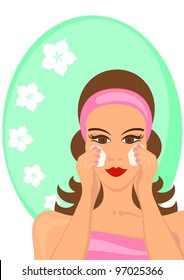 girl applying face cream vector illustration