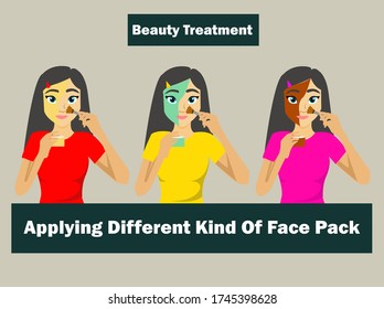 Girl applying face packs, Self care at home vector art. Editable eps available