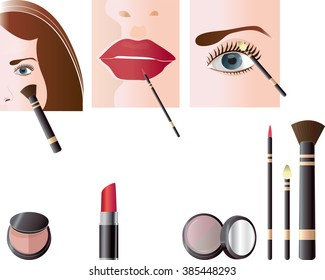 Girl applying makeup. Girl applying makeup in three steps.