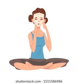 Girl Applying Mask on Her Face Caring for Herself, Young Woman in Everyday Life, Daily Routine Vector Illustration