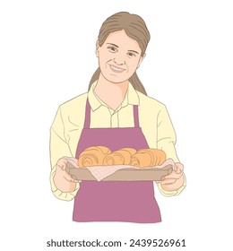 A girl in an apron is cooking. Kitchen utensils. Homemade food.