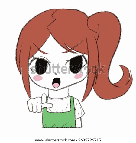 a girl with an apron is pointing