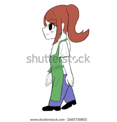 a girl with an apron is walking