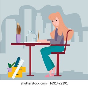 girl architect working vector image