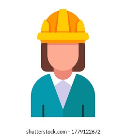 girl architect in a yellow construction helmet on a white background. flat vector illustration isolated on white background.