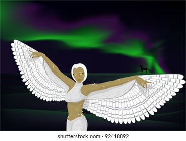 Girl is an arctic snowy owl