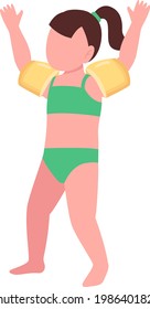 Chica con caracter vector de color semiplano. Figura infantil. Persona de cuerpo entero sobre blanco. Aparcamiento acuático divertido aislado moderno ilustración de estilo de dibujos animados para diseño gráfico y animación