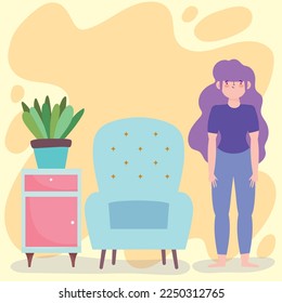 girl with armchair and plant