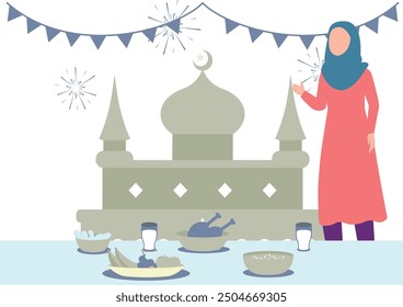 The girl is arranging the food.