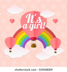 Girl Arrival Card.  Flat Design. Vector illustration