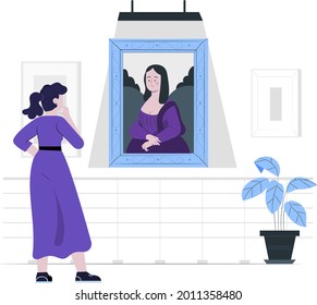 Girl In Art Galley, Art Lover Concept Flat Design Illustration  