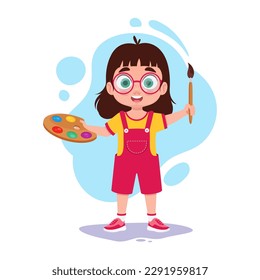 Girl artist with paints and brush