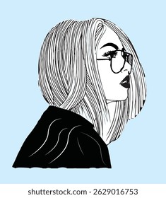 Girl artwork vector design black and white